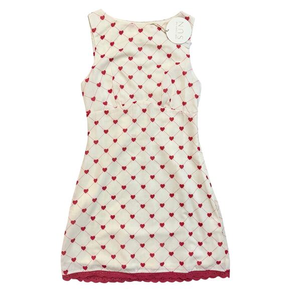 Here Comes the Sun Dresses & Skirts - Here Comes The Sun Cream Red Heart Print Sleeveless Mini Dress NWT- S